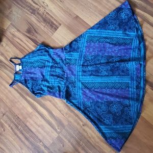 Mossimo Blue Boho Patchwork Print Paisley Skater Dress